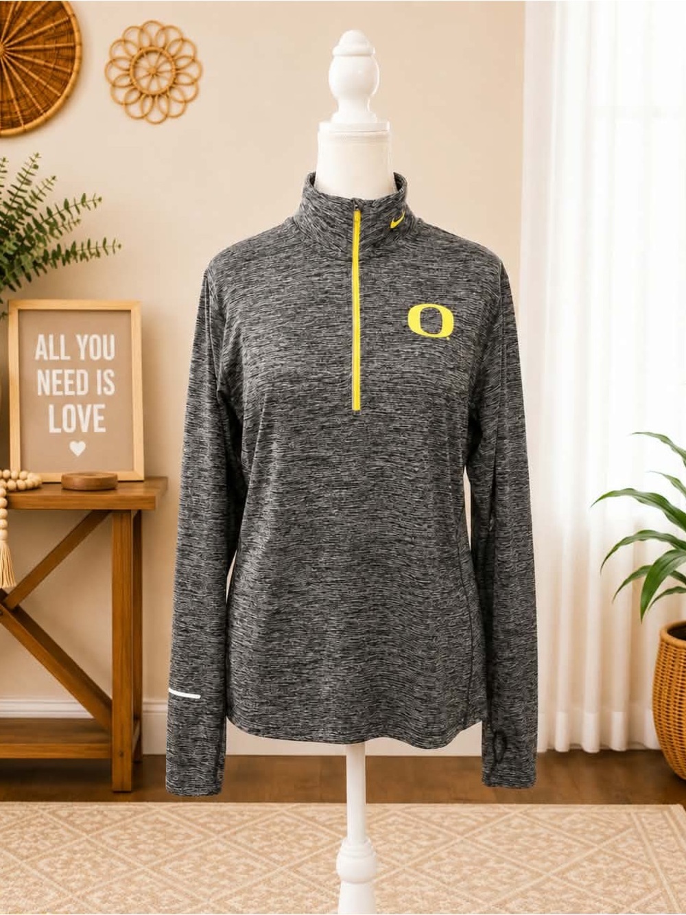 Nike Women's Heather Gray Long-Sleeve Quarter-Zip with Yellow Oregon O